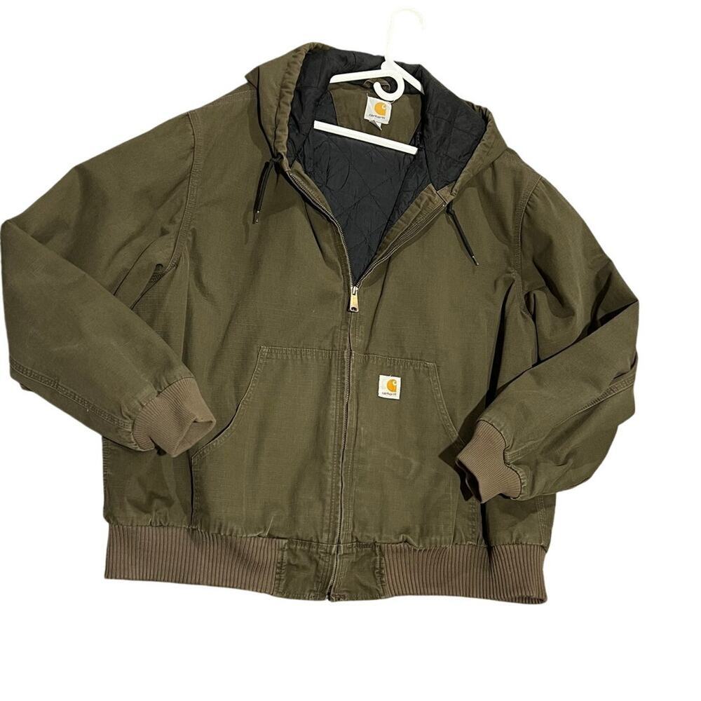 Carhartt Olive Quilted Hooded Jacket, Men's 2XL